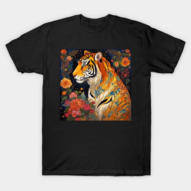 Tiger Art Under The Stars T-Shirt by LittleBean